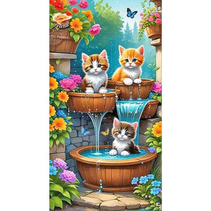 Cat In Pool-Full Round Diamond Painting-35x65cm-Large Size