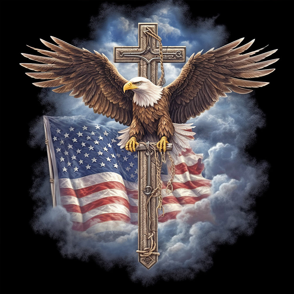 American Eagle Cross-Full Round Diamond Painting-30x30cm