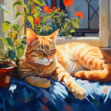 Load image into Gallery viewer, Cat Basking In The Sun-Full Round Diamond Painting-30x30cm
