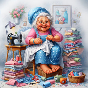 Old Lady Holding Tulips-Full Round Diamond Painting-30x30cm
