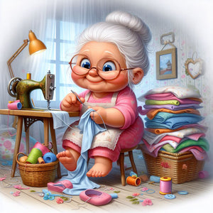 Old Lady Holding Tulips-Full Round Diamond Painting-30x30cm