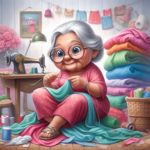 Old Lady Holding Tulips-Full Round Diamond Painting-30x30cm