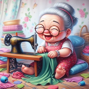 Old Lady Holding Tulips-Full Round Diamond Painting-30x30cm