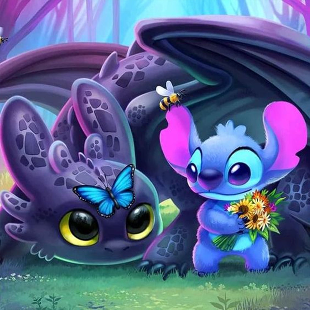 Stitch And Toothless-Full Round Diamond Painting-30x30cm