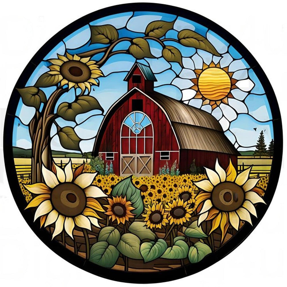 Round Brand Sunflower Classic Car-Full Round Diamond Painting-30x30cm