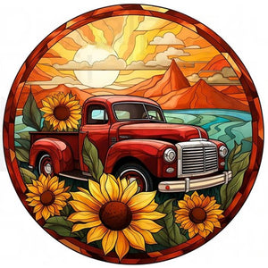 Round Brand Sunflower Classic Car-Full Round Diamond Painting-30x30cm
