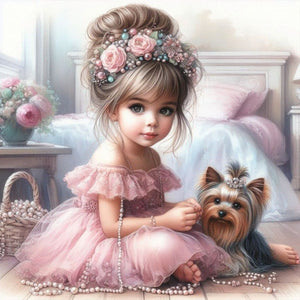Life of Pets Girl-Full Round Diamond Painting-30x30cm
