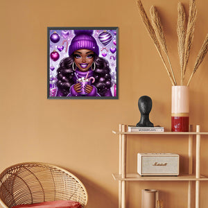 African American Girl-Full Round Diamond Painting-30x30cm