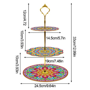 3-Tiered Mandala Diamond Painting Tray Stand Round Serving Tray