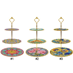 3-Tiered Mandala Diamond Painting Tray Stand Round Serving Tray