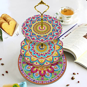 3-Tiered Mandala Diamond Painting Tray Stand Round Serving Tray