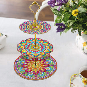 3-Tiered Mandala Diamond Painting Tray Stand Round Serving Tray