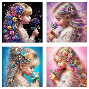 Rose Hair Girl-Full Round Diamond Painting-30x30cm