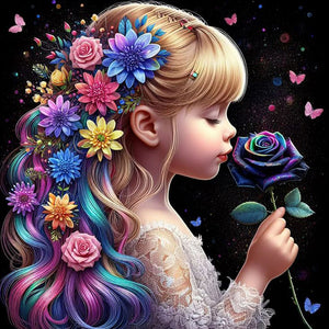 Rose Hair Girl-Full Round Diamond Painting-30x30cm