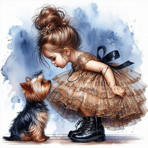 Life of Pets Girl-Full Round Diamond Painting-30x30cm