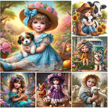 Load image into Gallery viewer, Life Of Pets Girl-Full Round Diamond Painting-30x30cm
