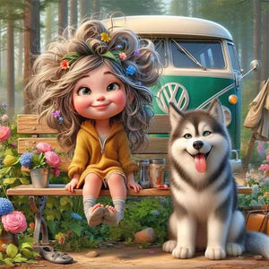 Life Of Pets Girl-Full Round Diamond Painting-30x30cm