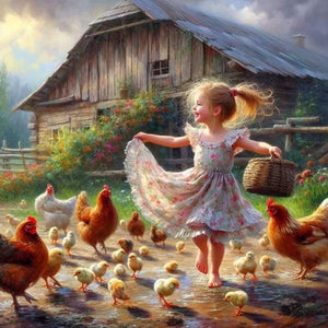 Farm Girl-Full Round Diamond Painting-30x30cm