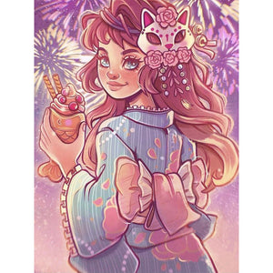 Cartoon Girl-Full Round Diamond Painting-30x40cm