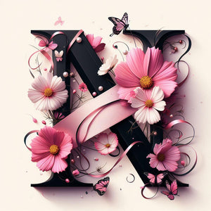 Daisy Butterfly 26 Alphabet-Full Round Diamond Painting-30x30cm