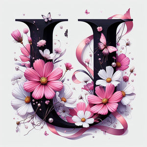 Daisy Butterfly 26 Alphabet-Full Round Diamond Painting-30x30cm