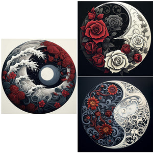 Yin And Yang Flowers-Full Round Diamond Painting-30x30cm