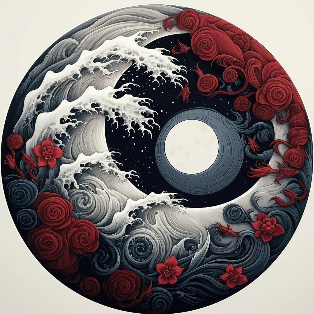 Yin And Yang Flowers-Full Round Diamond Painting-30x30cm