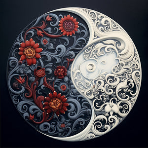 Yin And Yang Flowers-Full Round Diamond Painting-30x30cm