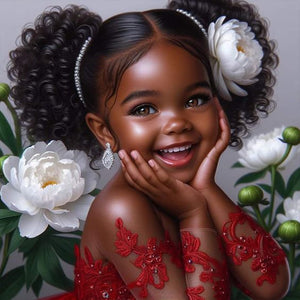 Black Girl-Full Round Diamond Painting-30x30cm