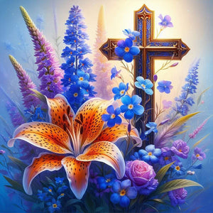 Flower Cross-Full Round Diamond Painting-40x40cm