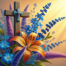 Load image into Gallery viewer, Flower Cross-Full Round Diamond Painting-40x40cm
