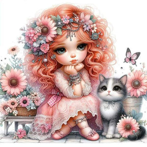 Flower Girl-Full Round Diamond Painting-30x30cm