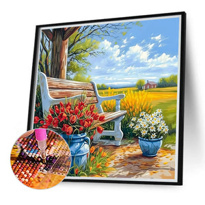 Country Bench-Full Round Diamond Painting-40x40cm