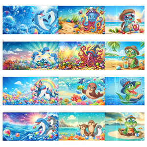 12Pcs/Set Summer Beach-Diamond Greeting Cards