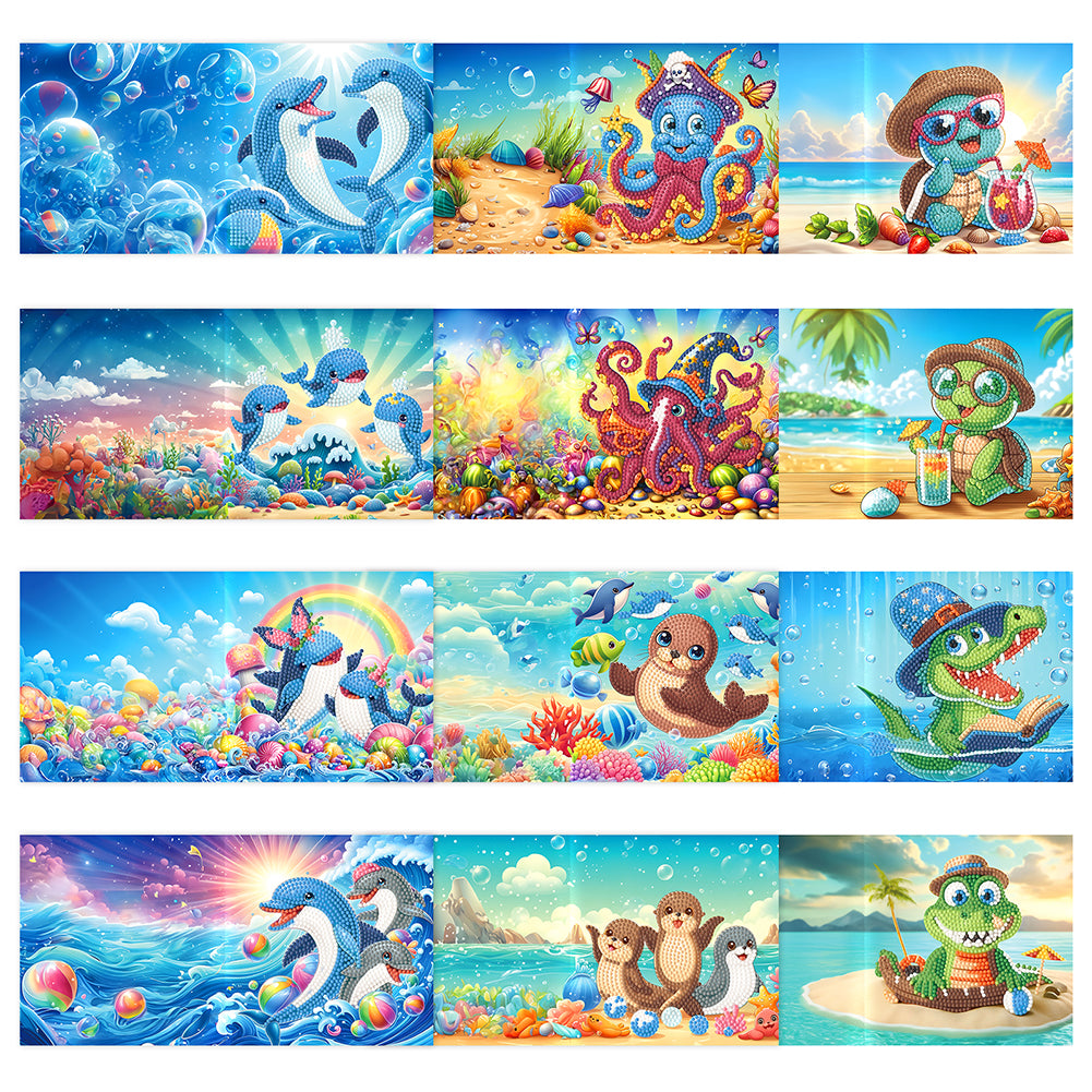 12Pcs/Set Summer Beach-Diamond Greeting Cards