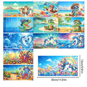 12Pcs/Set Summer Beach-Diamond Greeting Cards