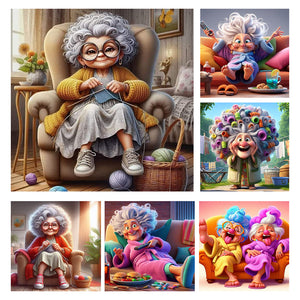 Funny Grandma-Full Round Diamond Painting-30x30cm