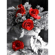 Load image into Gallery viewer, Black And White Red Rose-Full Round Diamond Painting-30x40cm
