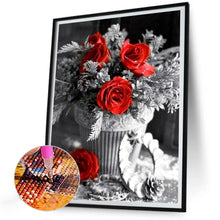 Load image into Gallery viewer, Black And White Red Rose-Full Round Diamond Painting-30x40cm
