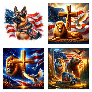 American Flag Animal-Full Round Diamond Painting-40x40cm