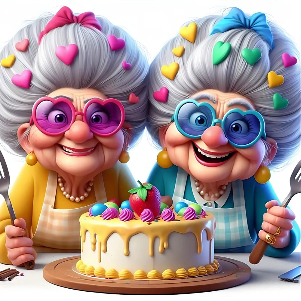 Funny Grandma-Full Round Diamond Painting-30x30cm