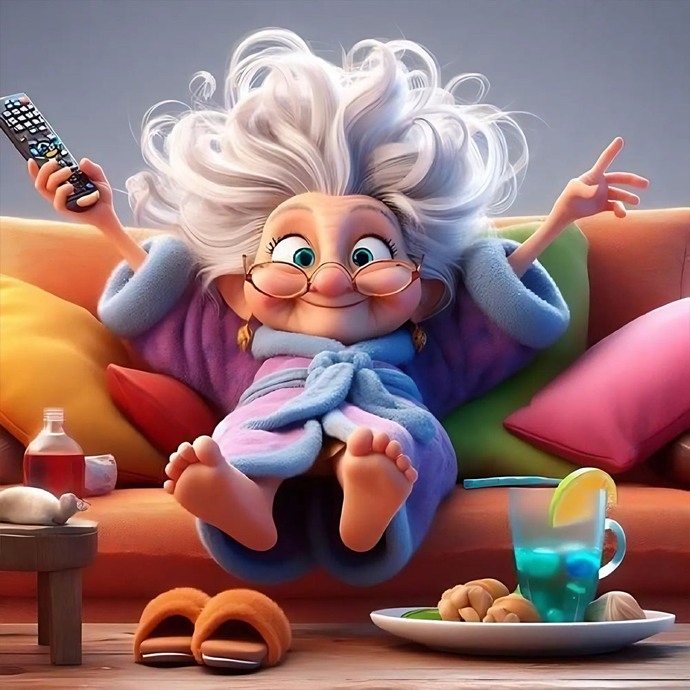 Funny Grandma-Full Round Diamond Painting-40x40cm