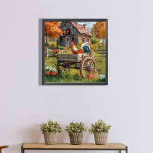 Village Rooster-Full Round Diamond Painting-40x40cm