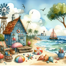 Load image into Gallery viewer, Beach House-Full Round Diamond Painting-30x30cm
