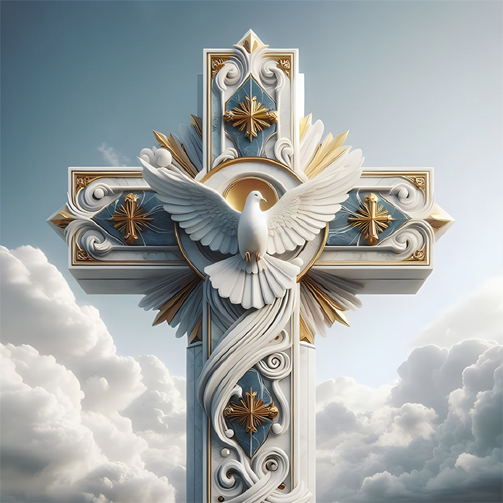 Cross Peace Dove-Full Round Diamond Painting-30x30cm