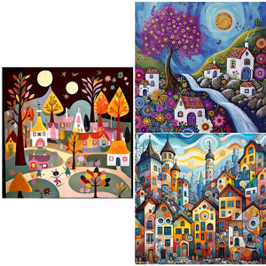 Abstract House-Full Round Diamond Painting-30x30cm