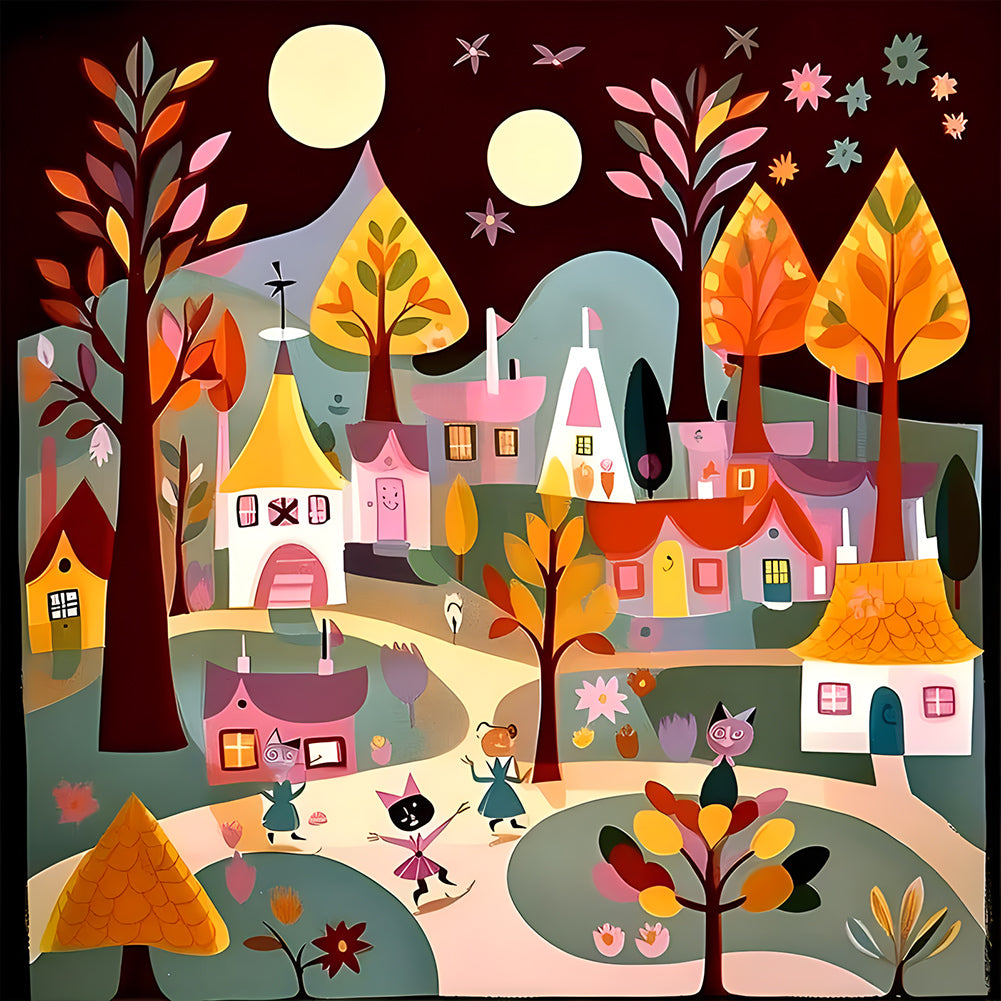 Abstract House-Full Round Diamond Painting-30x30cm
