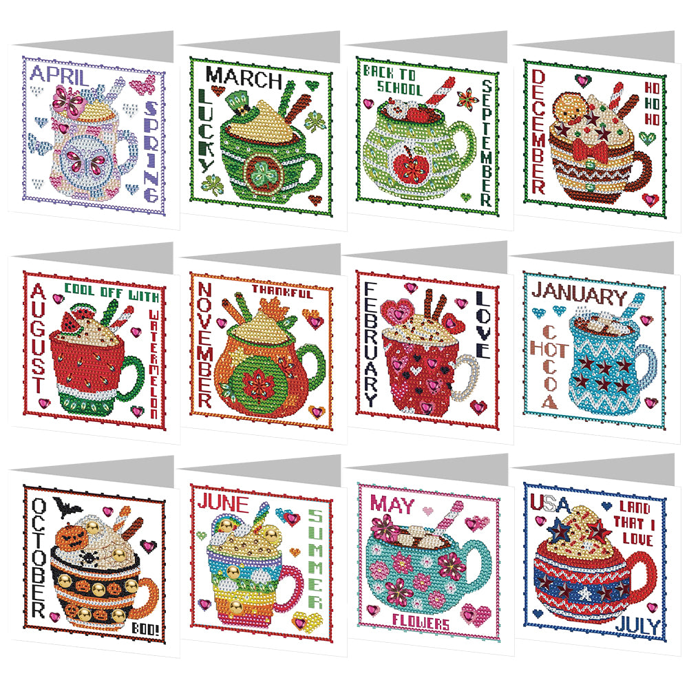 12Pcs/Set Calendar-Diamond Greeting Cards