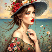 Load image into Gallery viewer, Red Lips Girl-Full Round Diamond Painting-40x40cm

