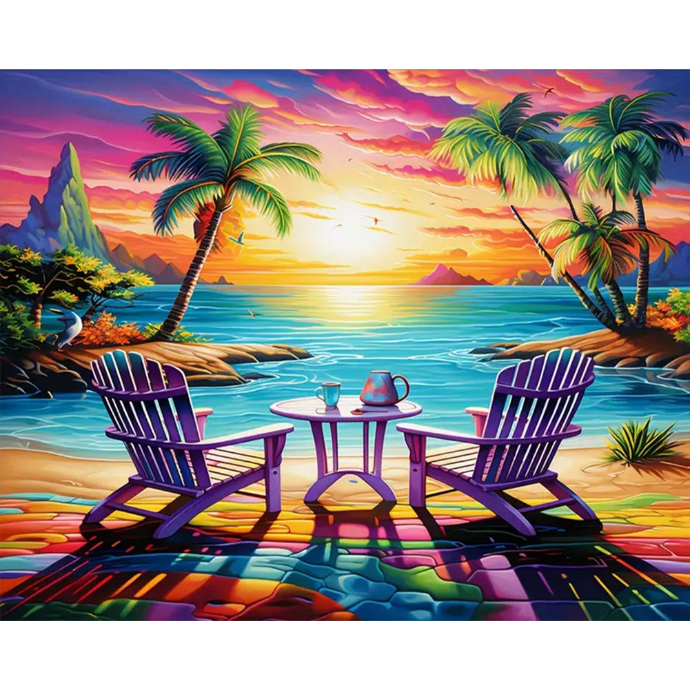 Beach Scenery-Full Round Diamond Painting-50x40cm